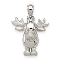 Sterling Silver Rhodium-plated Polished Satin Moose Pendant view 1