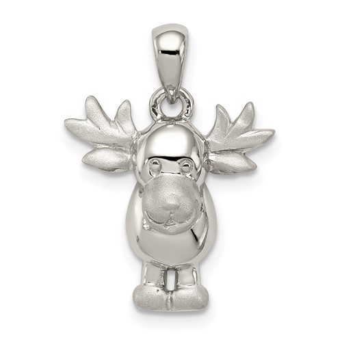 Sterling Silver Rhodium-plated Polished and Satin Moose Pendant