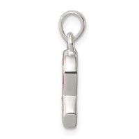 Sterling Silver Polished Pink Enameled Ribbon Pendant view 2