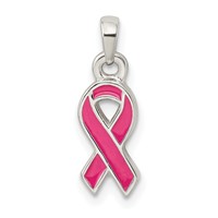 Sterling Silver Polished Pink Enameled Ribbon Pendant view 4
