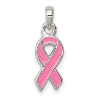 Sterling Silver Polished Pink Enameled Ribbon Pendant view 1