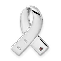 Sterling Silver Rhodium-plated Pink CZ Awareness Ribbon Pendant view 3