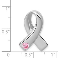 Sterling Silver Rhodium-plated Pink CZ Awareness Ribbon Pendant view 4
