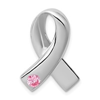Sterling Silver Rhodium-plated Pink CZ Awareness Ribbon Pendant view 1