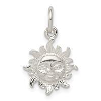 Sterling Silver Polished Face in Sun Pendant view 1