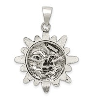 Sterling Silver Antiqued Sun and Crescent Moon Face Pendant view 4
