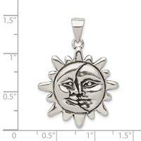 Sterling Silver Antiqued Sun and Crescent Moon Face Pendant view 3