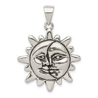 Sterling Silver Antiqued Sun and Crescent Moon Face Pendant view 1