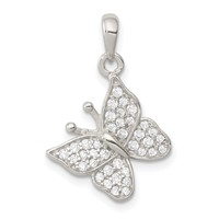 Sterling Silver Rhodium-plated CZ Butterfly Pendant view 1