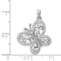Sterling Silver Rhodium-plated Polished CZ Filigree Butterfly Pendant view 4
