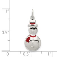 Sterling Silver Polished Red Enameled Snowman Pendant view 3