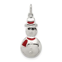 Sterling Silver Polished Red Enameled Snowman Pendant view 1