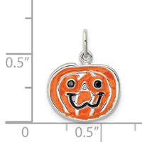 Sterling Silver Polished Orange Enameled Jack-o-Lantern Pumpkin Charm view 4