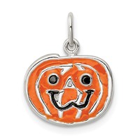Sterling Silver Polished Orange Enameled Jack-o-Lantern Pumpkin Charm view 1