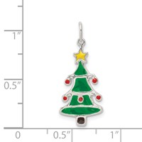 Sterling Silver Polished Multi-color Enameled Christmas Tree Pendant view 3