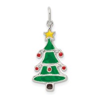 Sterling Silver Polished Multi-color Enameled Christmas Tree Pendant view 1