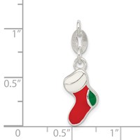 Sterling Silver Polished Enamel Christmas Stocking Charm view 3