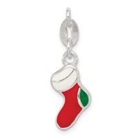 Sterling Silver Polished Enamel Christmas Stocking Charm view 1