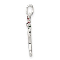 Sterling Silver Polished Red and Green Enameled Christmas Stocking Pendant view 2