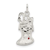 Sterling Silver Polished Red and Green Enameled Christmas Stocking Pendant view 4