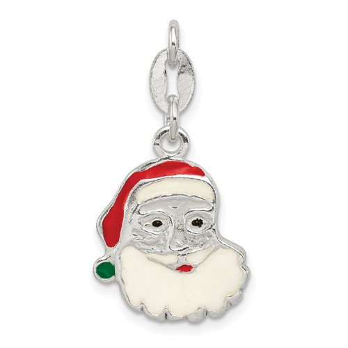 Sterling Silver Polished Red and White Enameled Santa Charm
