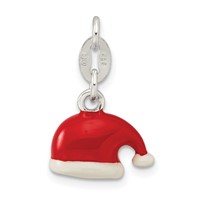 Sterling Silver Polished Enamel Santa Hat Charm view 4