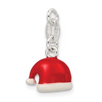 Sterling Silver Polished Enamel Santa Hat Charm view 5