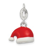Sterling Silver Polished Enamel Santa Hat Charm view 1