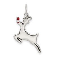 Sterling Silver Polished Enamel Reindeer Pendant view 1