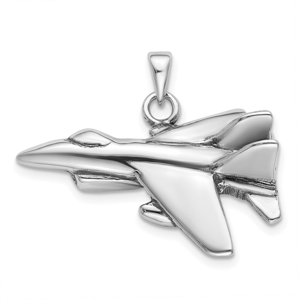 Sterling Silver Antiqued Jet Fighter Angled Pendant