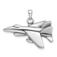 Sterling Silver Antiqued Jet Fighter Angled Pendant view 1