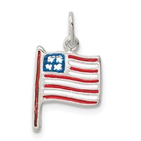 Sterling Silver Polished Enamel American Flag Pendant view 1