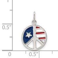 Sterling Silver Polished Enamel American Flag Peace Sign Pendant view 4