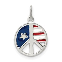 Sterling Silver Polished Enamel American Flag Peace Sign Pendant view 1