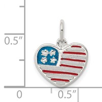 Sterling Silver Polished Enamel American Flag Heart Pendant view 3