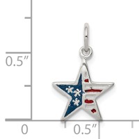Sterling Silver Polished Enamel American Flag Star Pendant view 3