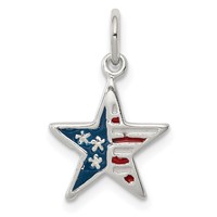 Sterling Silver Polished Enamel American Flag Star Pendant view 1