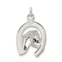 Sterling Silver Polished Horseshoe with Horse Head Pendant view 4