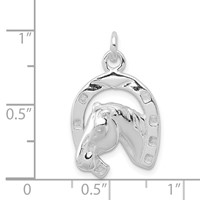 Sterling Silver Polished Horseshoe with Horse Head Pendant view 3