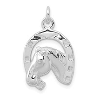 Sterling Silver Polished Horseshoe with Horse Head Pendant view 1