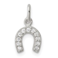 Sterling Silver Polished Horseshoe CZ Charm view 1