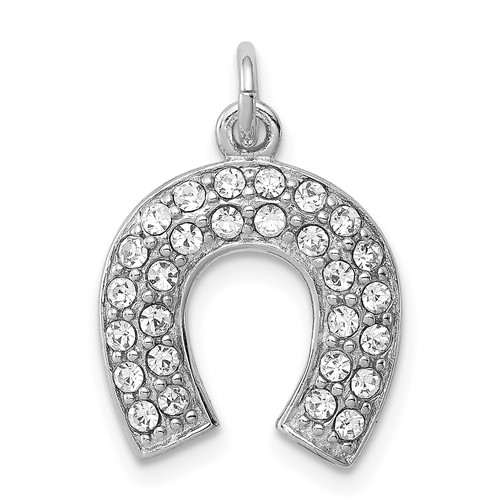 Sterling Silver Rhodium-plated Horseshoe Pendant with Crystal