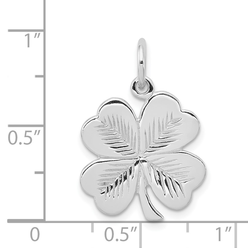 Sterling Silver Rhodium-plated Polished/Textured 4 Leaf Clover Pendant (QC8652)