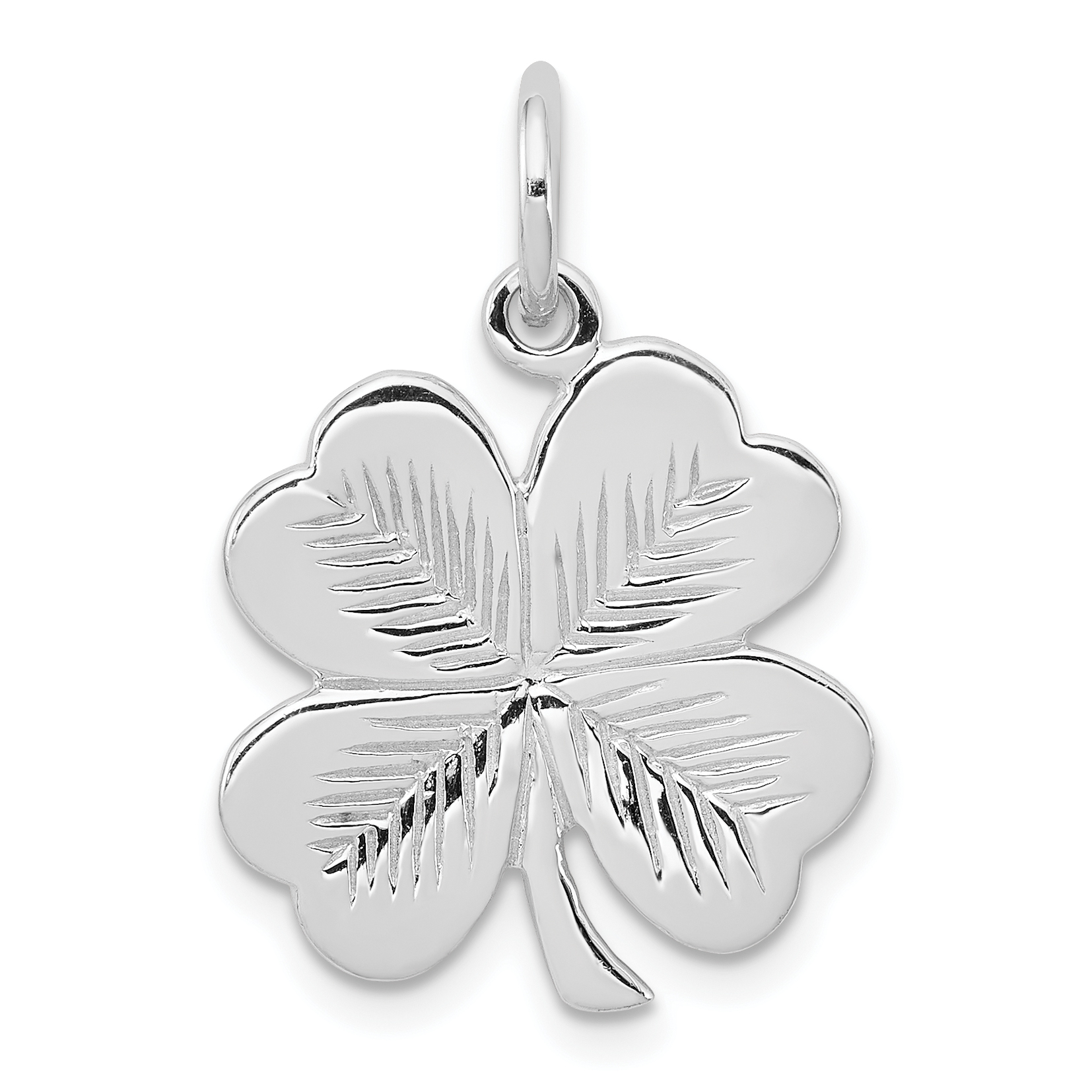Sterling Silver Rhodium-plated Polished/Textured 4 Leaf Clover Pendant (QC8652)