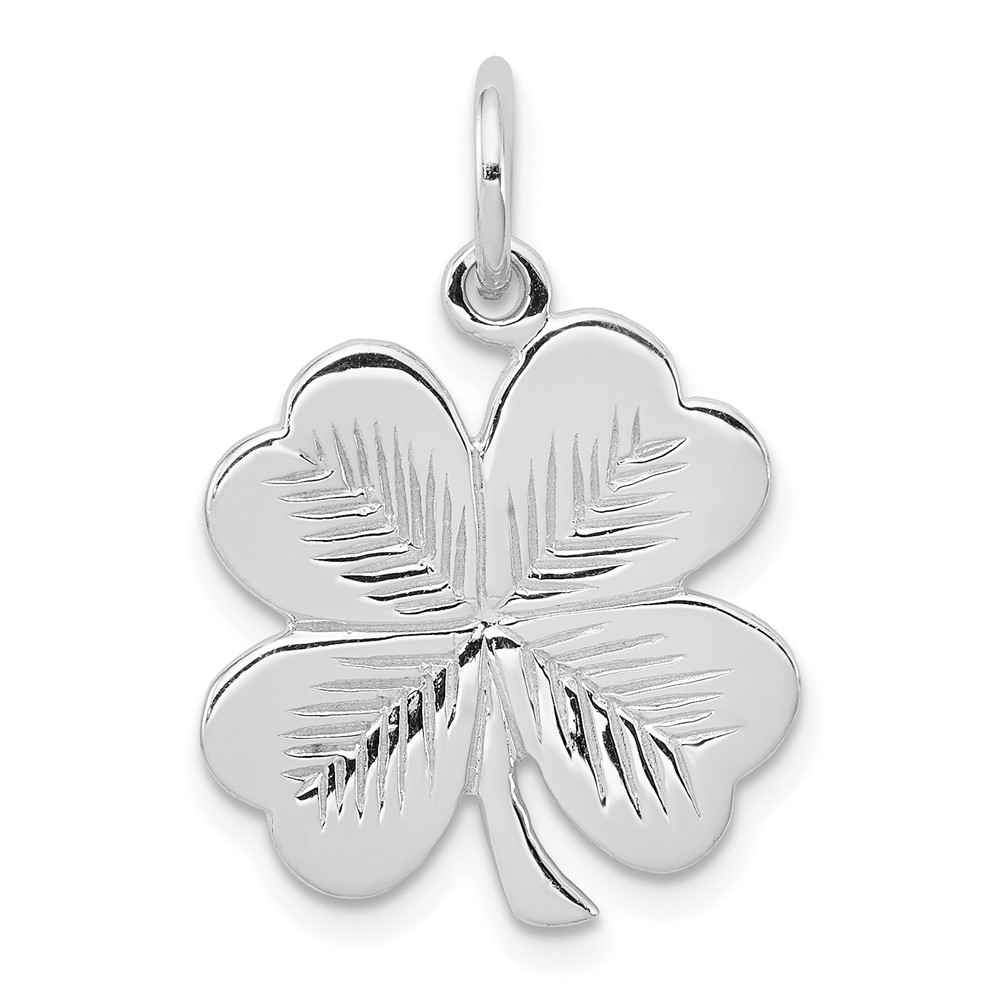 Sterling Silver Rhodium-plated Polished/Textured 4 Leaf Clover Pendant (QC8652)