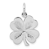 Sterling Silver Rhodium-plated Polished Textured 4 Leaf Clover Pendant view 1