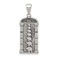 Sterling Silver Antiqued Stacked Elephants Engraved Pendant view 1
