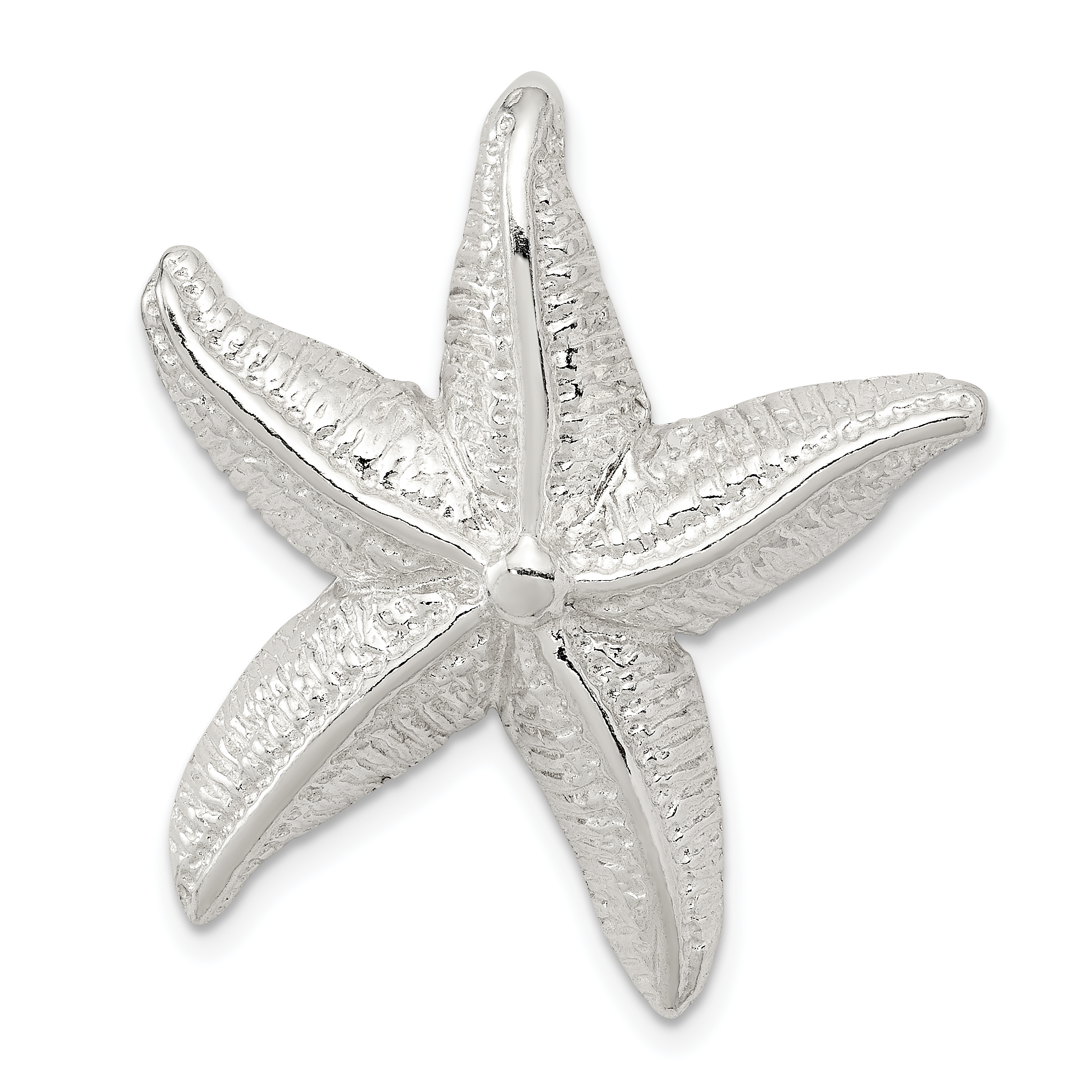 Sterling Silver Polished & Textured Starfish Chain Slide Pendant (QC8695)