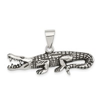 Sterling Silver Antiqued & Textured Crocodile Pendant view 1
