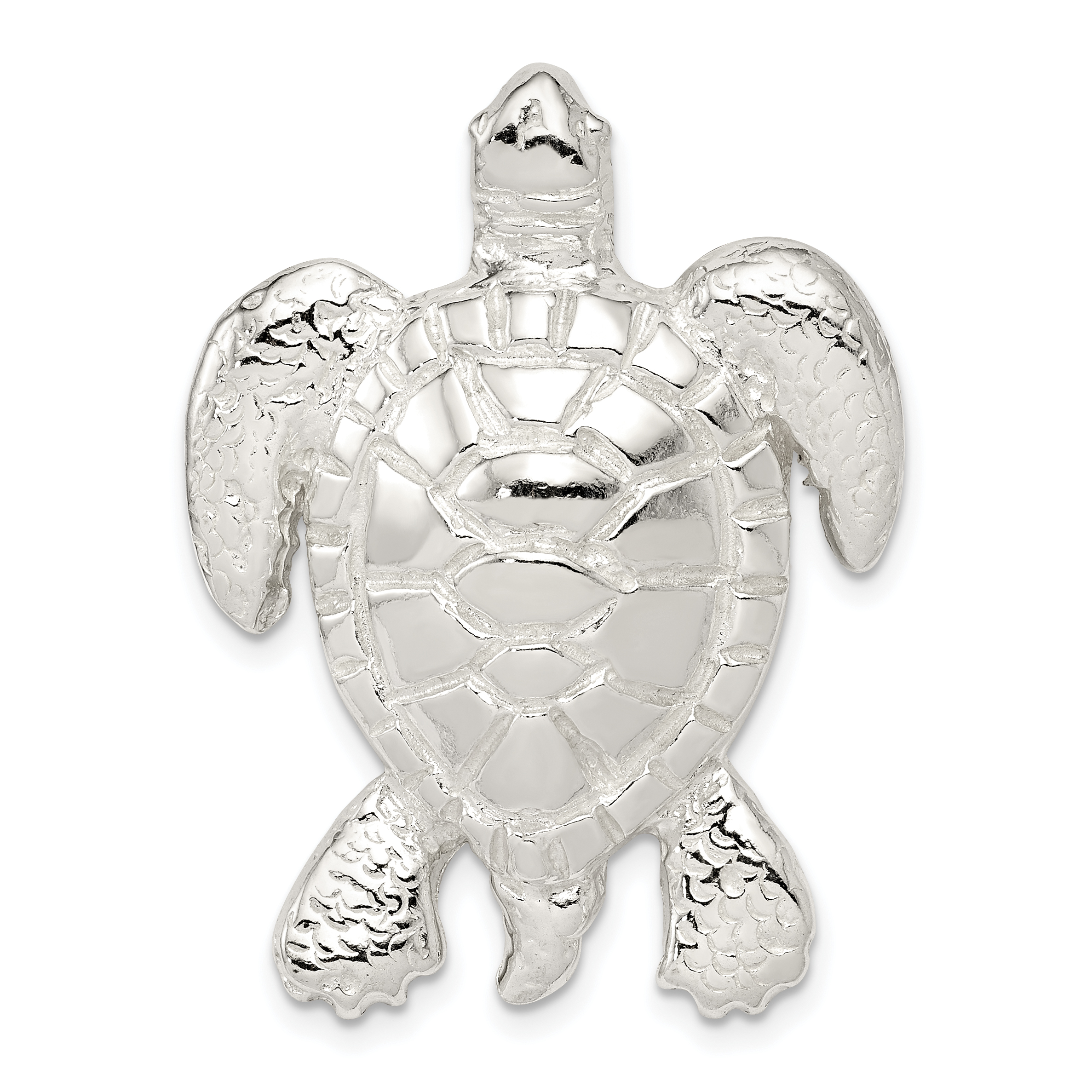 Sterling Silver Polished & Textured Turtle Chain Slide Pendant (QC8739)